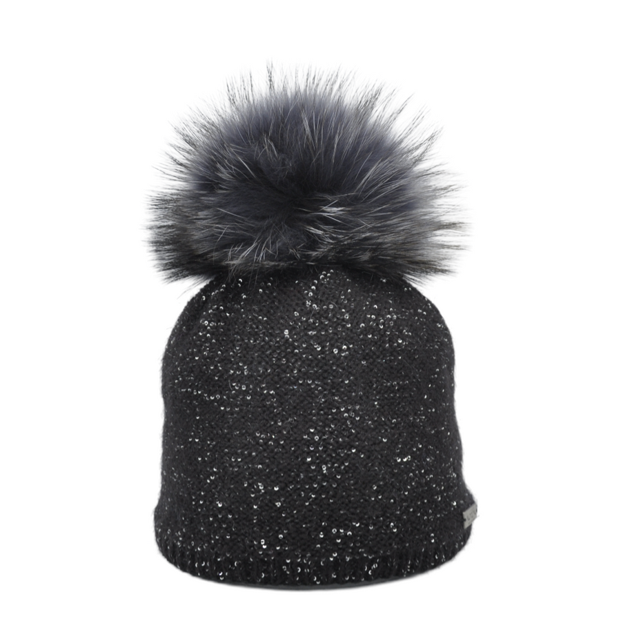 Mohair Wool Beanie with Sequins and Bobble