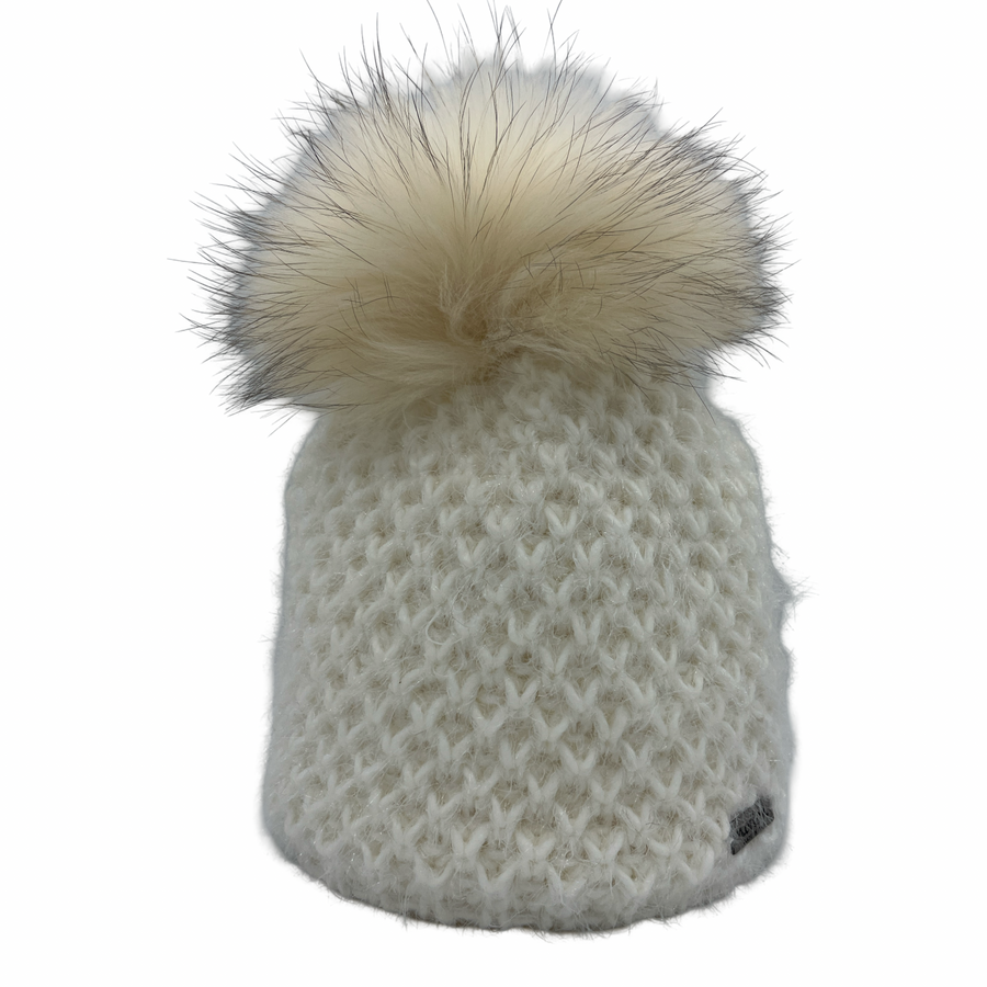 Merino-Mütze mit Lurex und Bommel