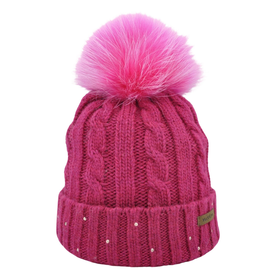 Berretto in lana merino con pompon e strass