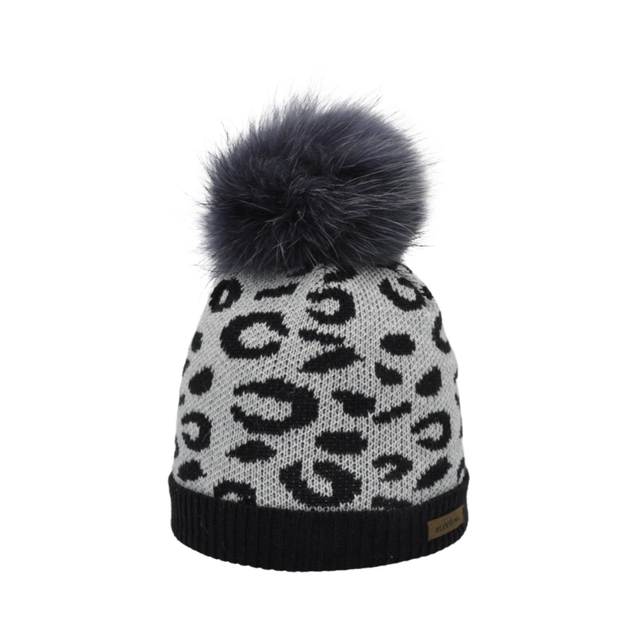 Kids' Merino Blend Beanie with Leopard Jacquard and Bobble
