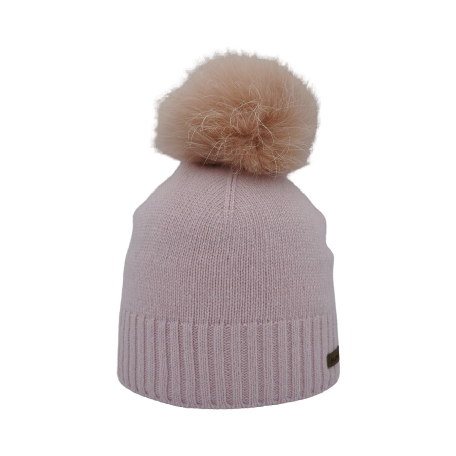 Cashmere Wool Beanie with Fur Pom and Fleece Lining