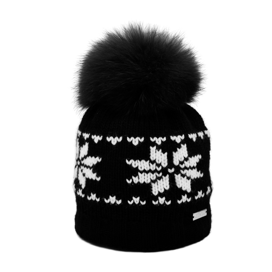 Jacquard-Mütze aus Merinowolle mit Bommel