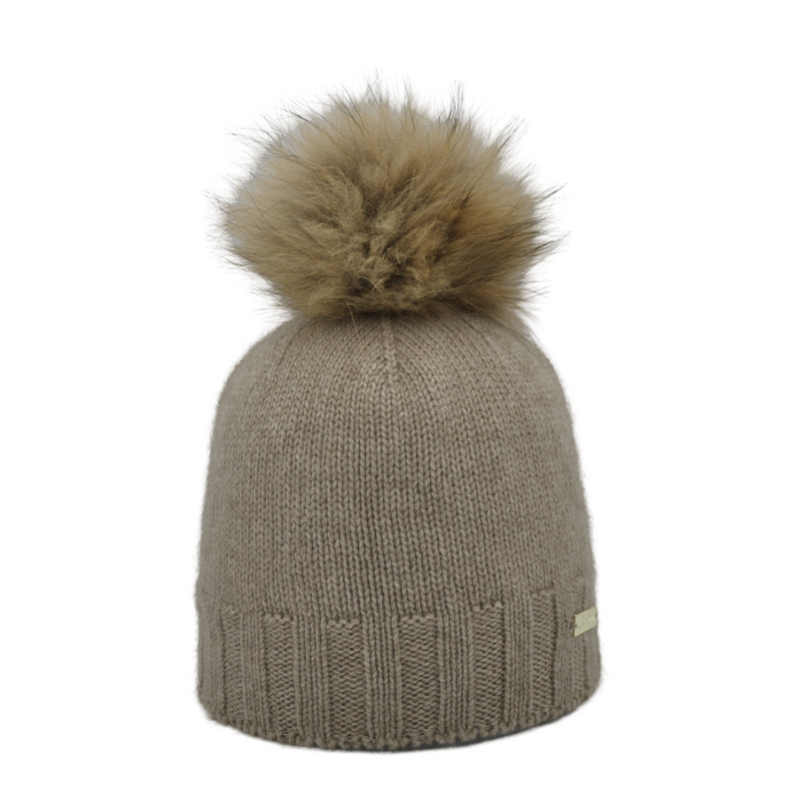Cashmere Beanie with Fur Bobble