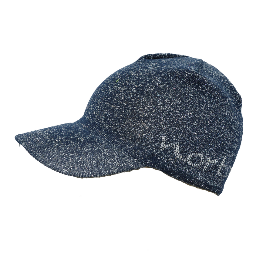 Cappellino in cotone con lurex blu navy da donna