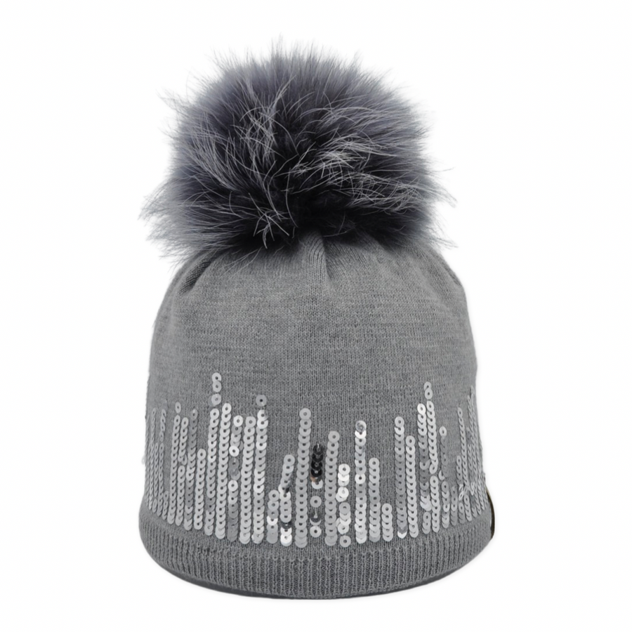 Merino-Mütze mit Glitzer und Bommel