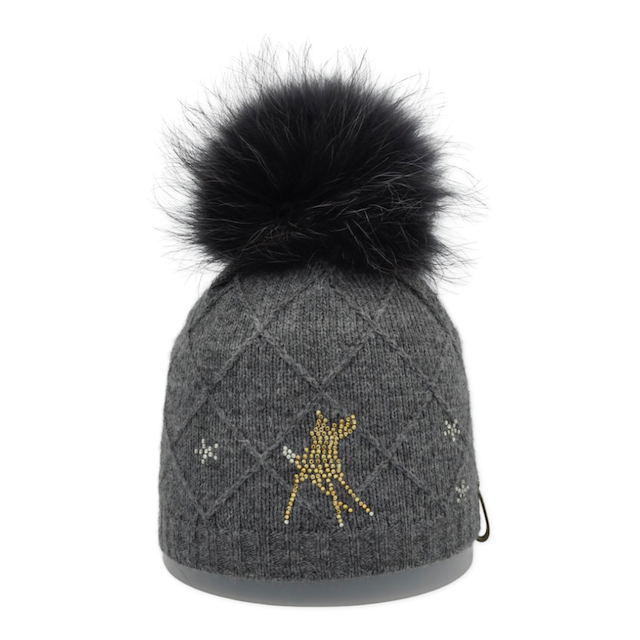 Kids' Merino Wool Beanie with Rhinestone Fawn