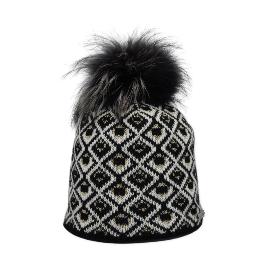 Merino-Mütze mit Goldlurex und Bommel