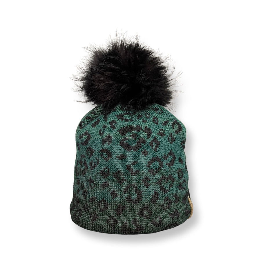 Merino-Mütze mit Leo-Jacquard und Bommel