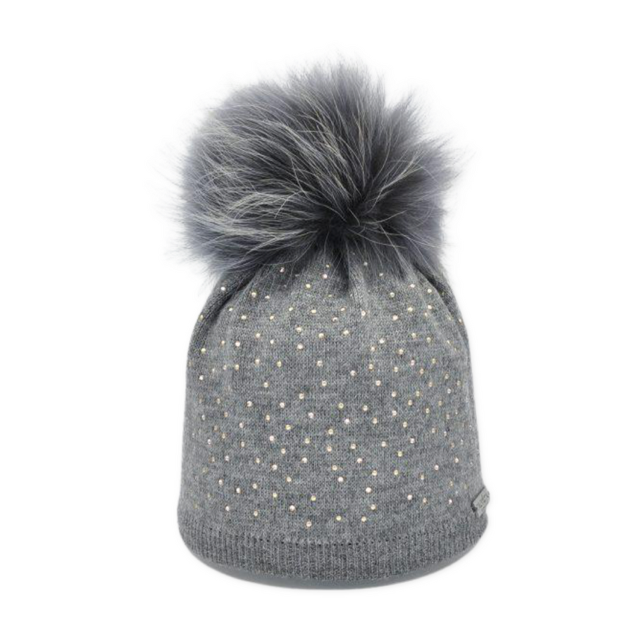 Kids' Merino Wool Beanie with Strass and Bobble