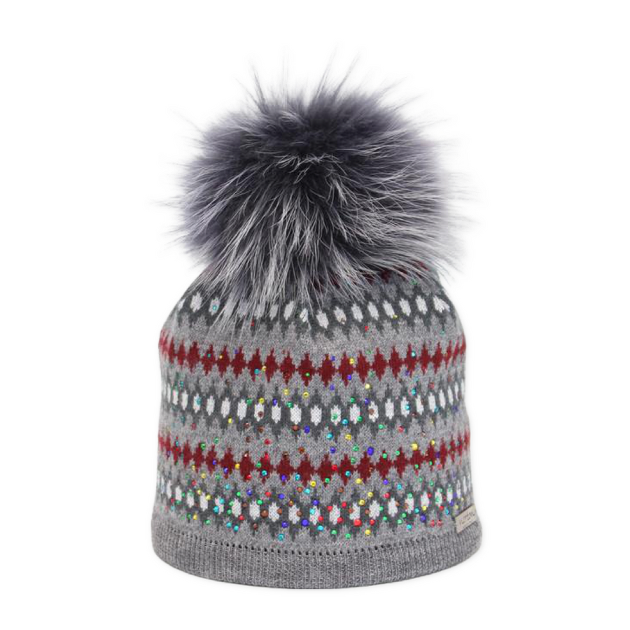 Merino-Mütze mit Norwegerjacquard und Strass